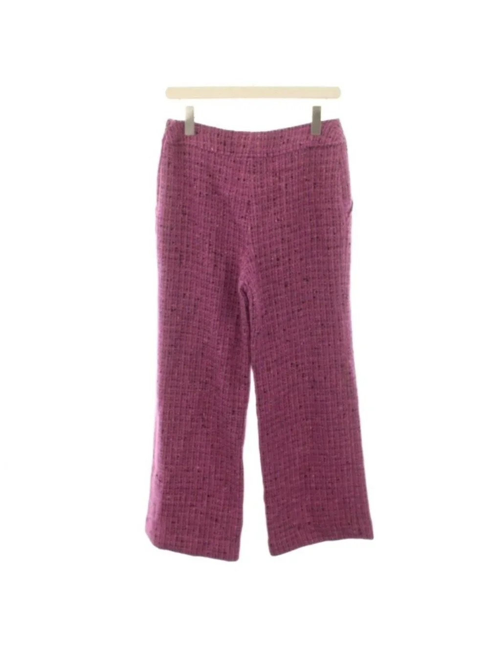 Chanel Vintage Tweed Flare Pants CC Logo Wool Blend 38 Pink Purple